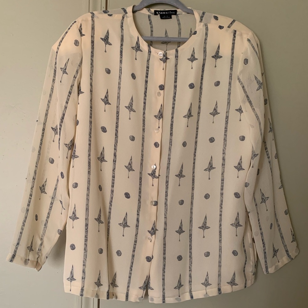 Theo Miles Butter Yellow and Blue Striped Blouse Women’s US 14